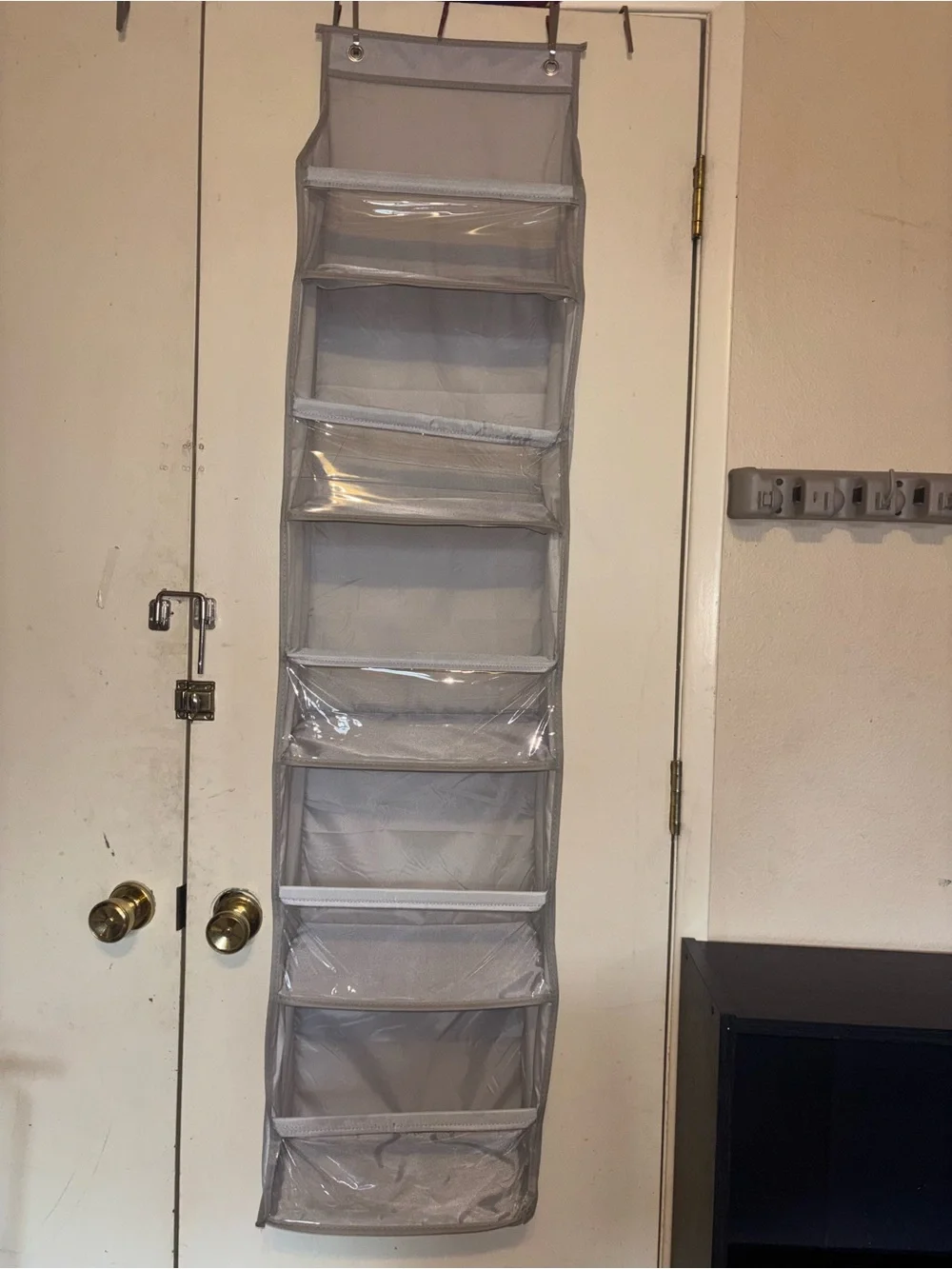 Gray Hanging Over-the-Door Organizer with Clear Front Pockets